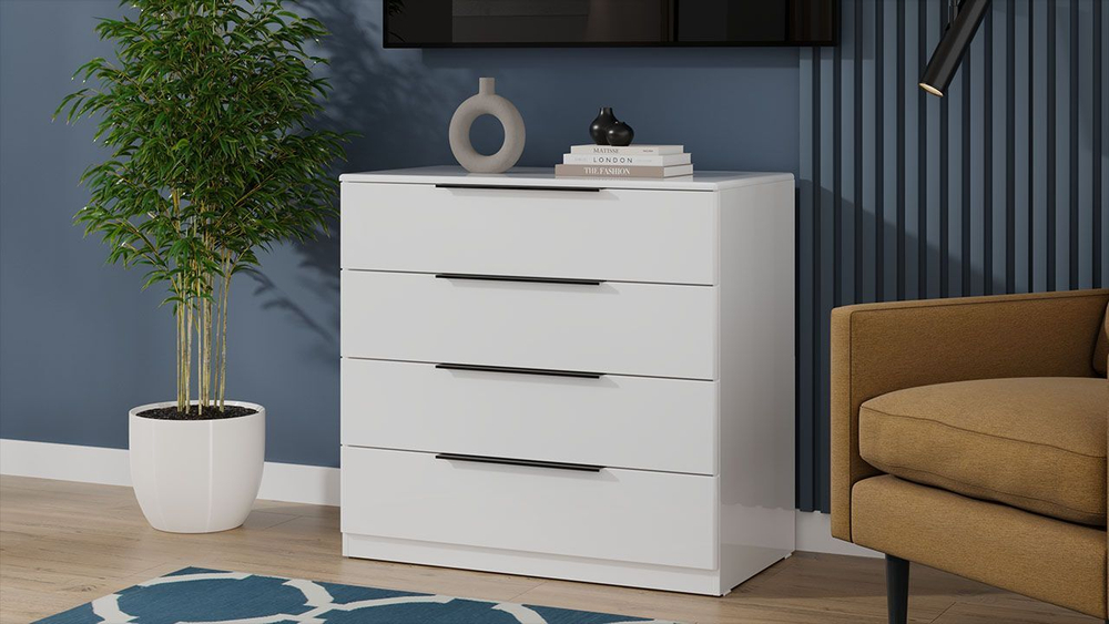 Комод для одежды с ящиками Белый Жемчуг/Белый глянец 4 ящика 92х51х87 см