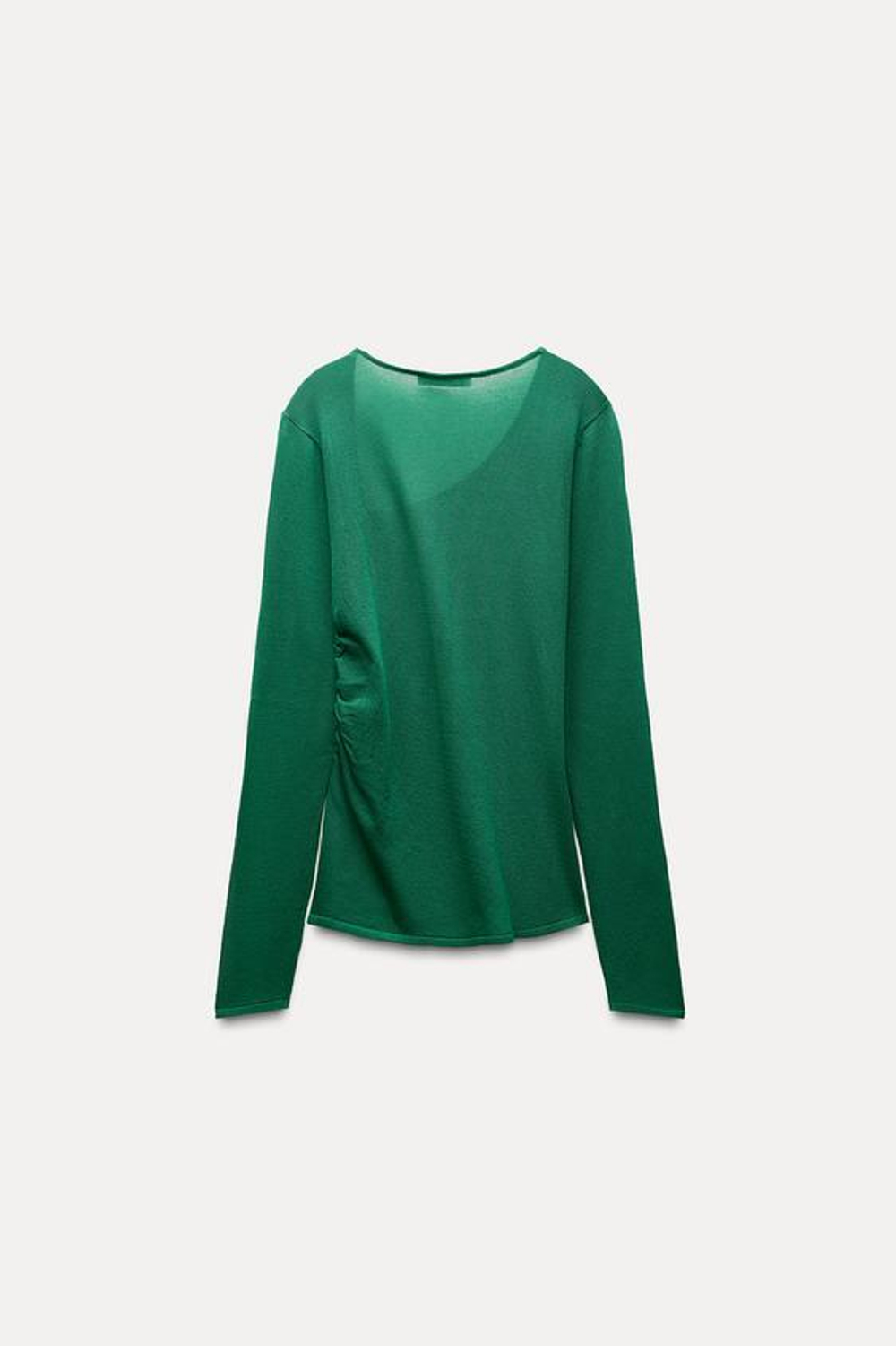 ZARA ТРИКОТАЖНЫЙ ТОП СО СБОРКАМИ ПО БОКАМ, ЗЕЛЕНЫЙ