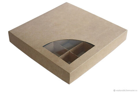 Коробка для конфет 12шт с окном ПВХ 195*145*30 мм (крафт)