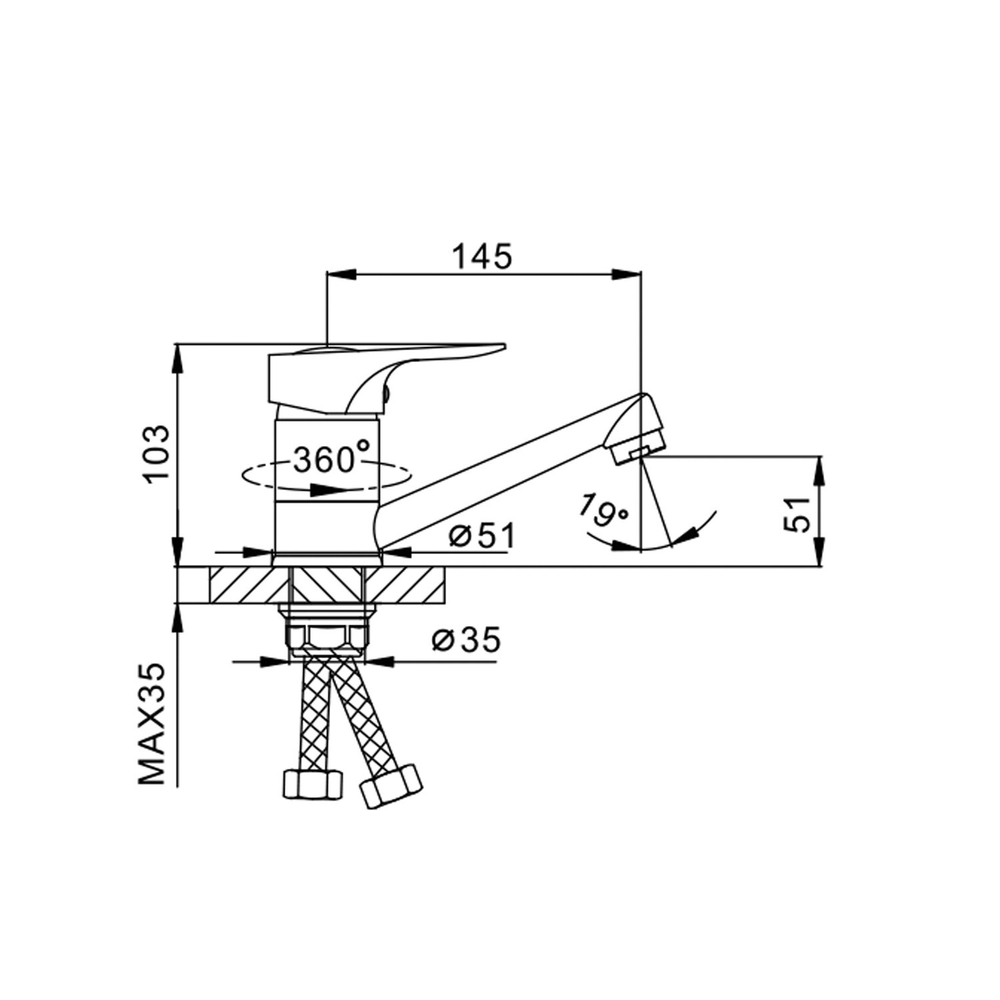 Смеситель для кухни 40к F4528-2-B FRAP (плоск.кор.пов. излив, п/гайку, хром, силумин)