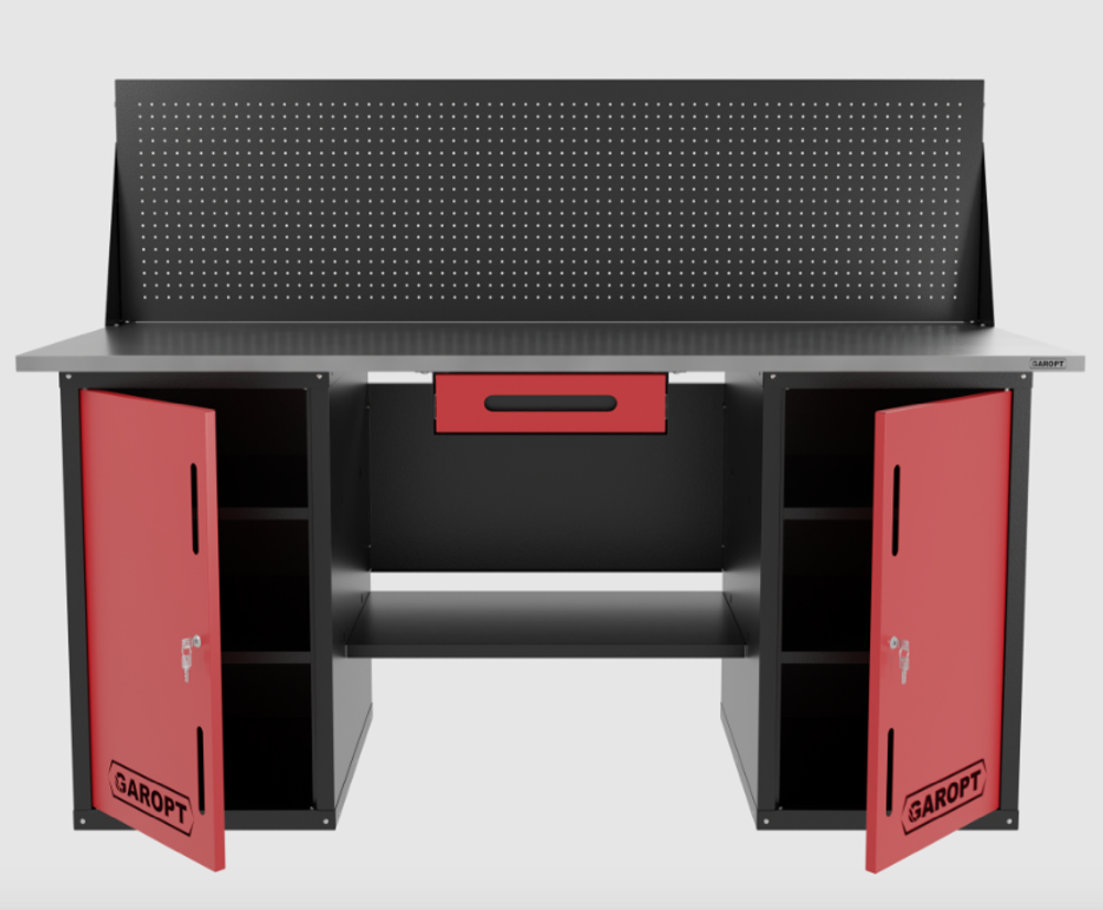 Верстак двухтумбовый с экраном и ящиком, красный 1800*700 Garopt, GT1800DDY1PP.red