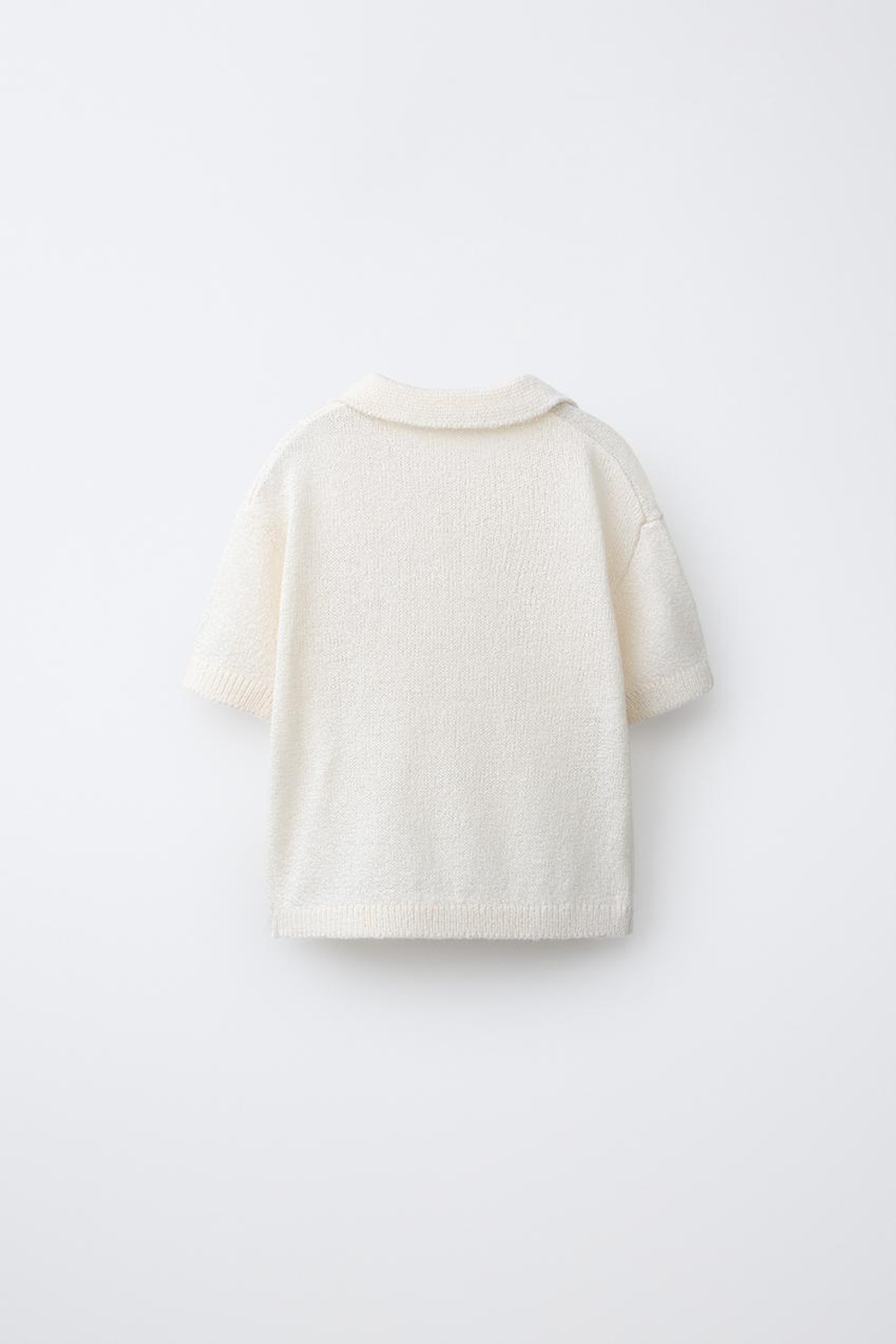 ZARA ПОЛО С ВЫШИВКОЙ РЫБ, ЭКРЮ