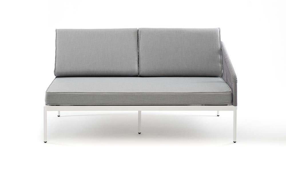 "Канны" левый модуль плетеный из роупа, каркас алюминий светло-серый (RAL7035) шагрень, роуп серый круглый, ткань серая 017