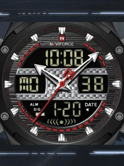 Подарочный набор - часы наручные кварцевые NAVIFORCE на кожаном ремешке, черный W8910-04
