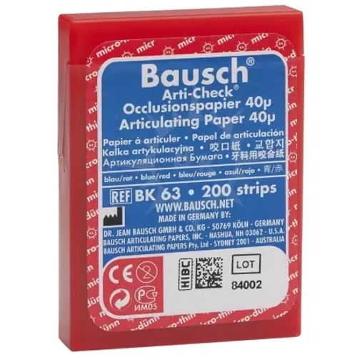 Bauch Артикуляционная бумага 40 мкм синяя/красная пластиковая коробка BK 63