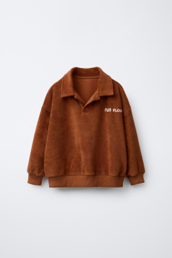 ZARA ТОЛСТОВКА ПОЛО ИЗ МАХРОВОЙ ТКАНИ, КОРИЧНЕВЫЙ