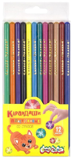 Карандаши 12цв. круглые, пластик пласт. уп. стразы (Каляка-Маляка)