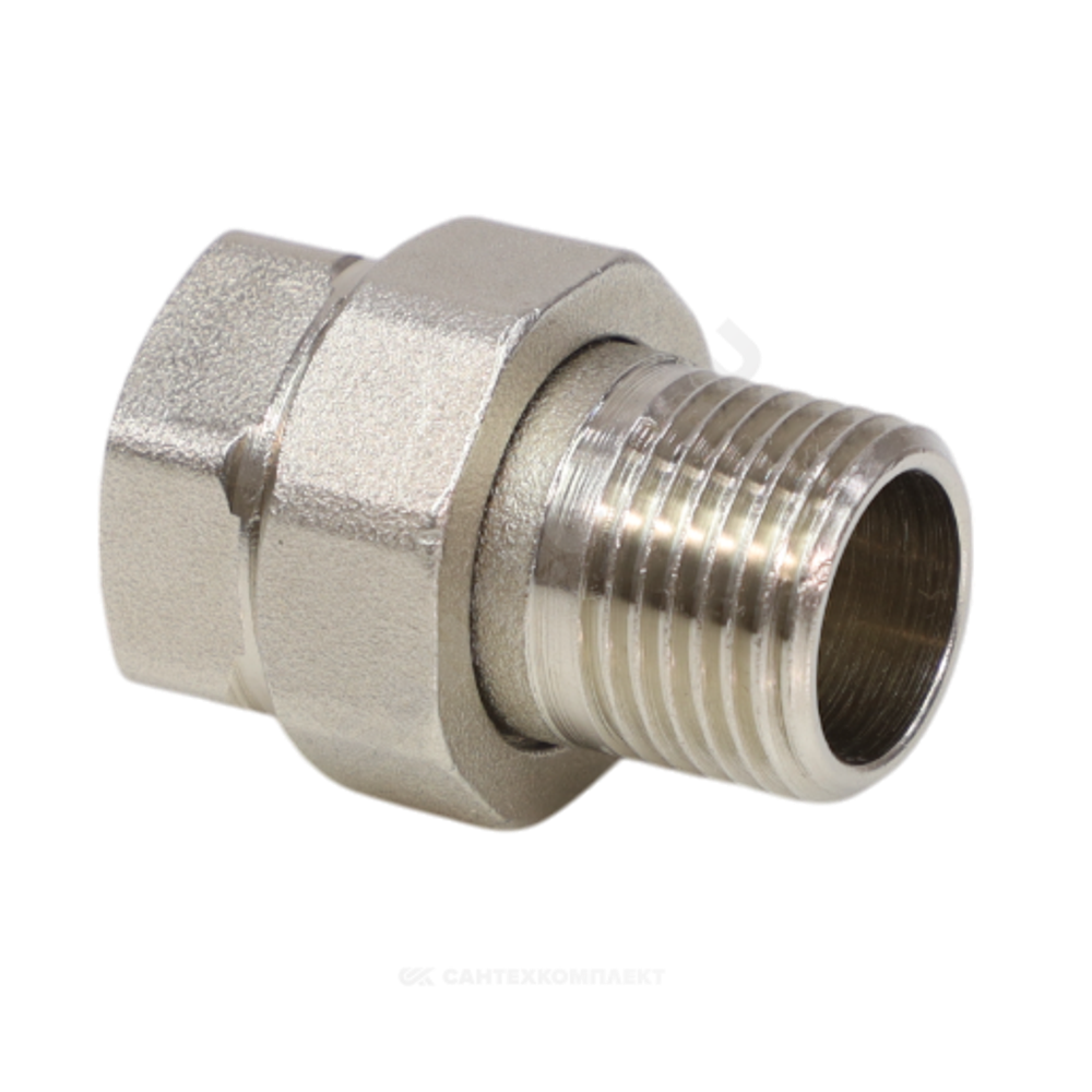 Соединитель латунь никель американка Ду 20 (3/4") прямой ВР/НР VALFEX VF.340.N.034