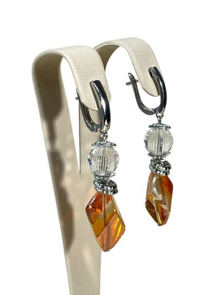 Серьги с прозрачными бусинами, английский замок