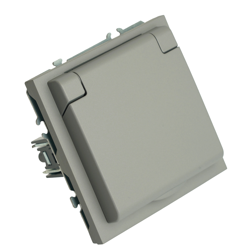 Розетка 1-местная с крышкой с защ. штор, STEKKER, с/з, 250В, 16А, серия Эмили, RST16-5112-10, платиново-серый, soft touch 49959