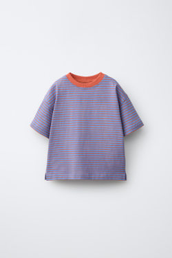 ZARA ФУТБОЛКА В ПОЛОСКУ, СТАЛЬНОЙ СИНИЙ