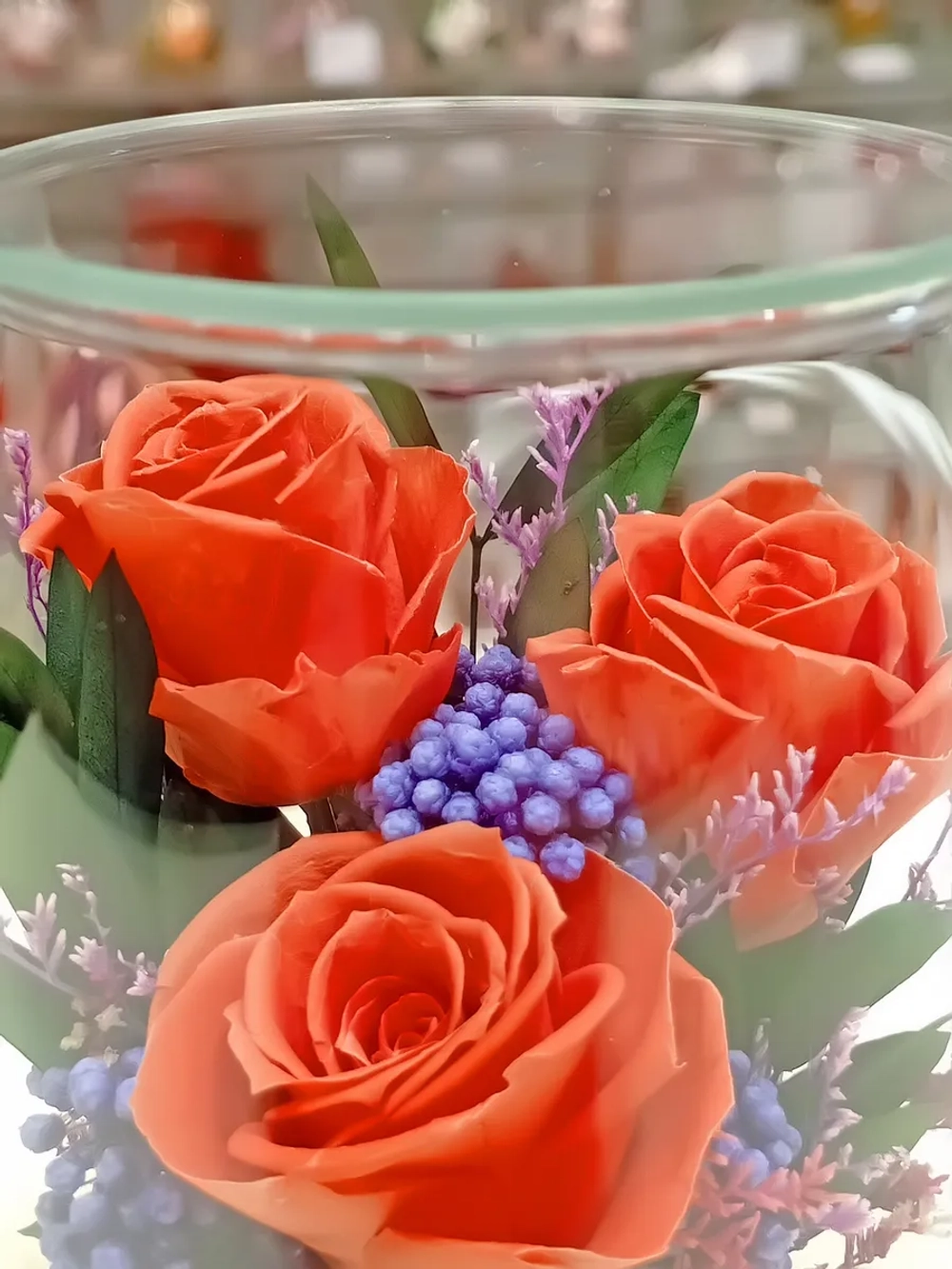 натуральные кустовые розы в стекле, вакуум*