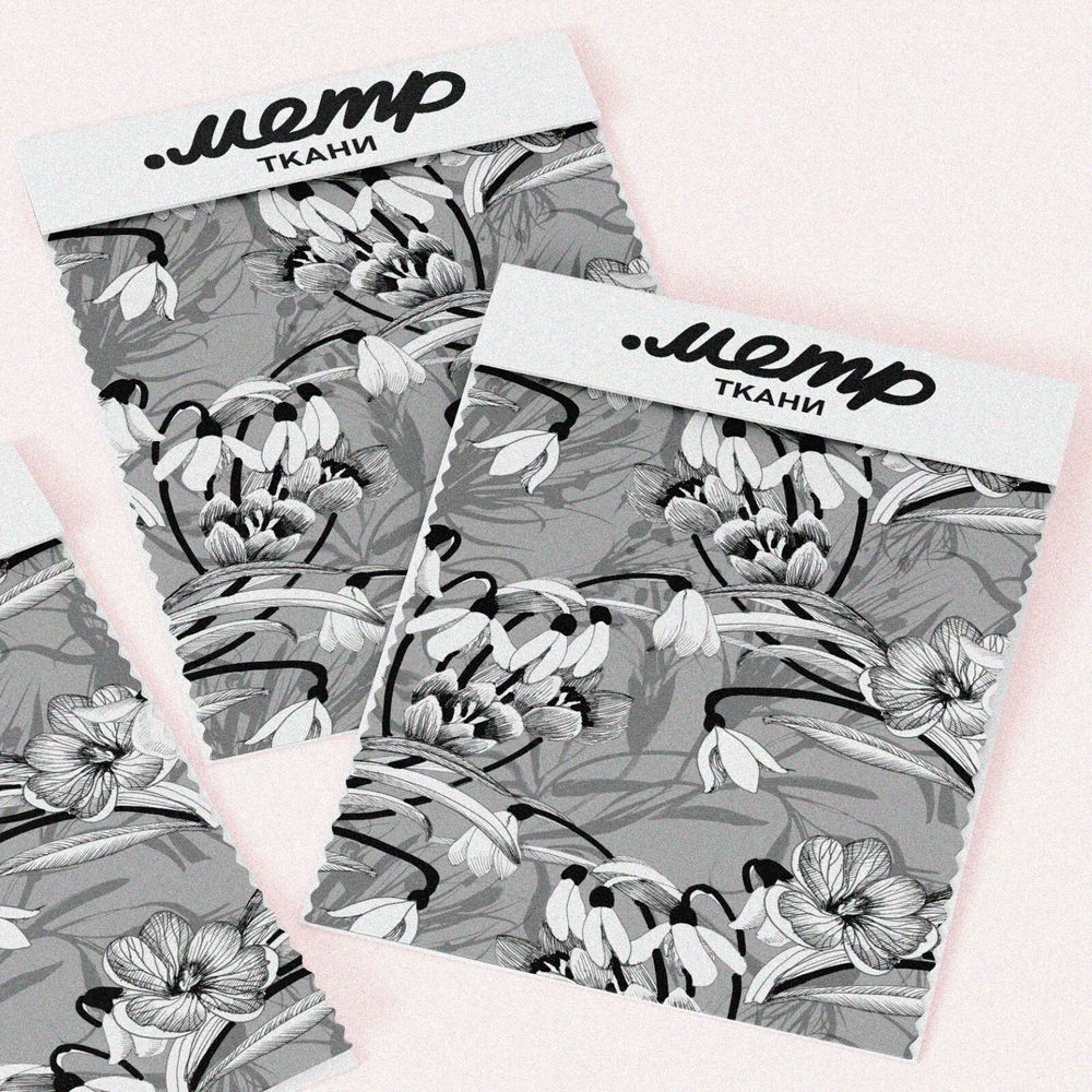 Ткань бифлекс серый цветочный орнамент