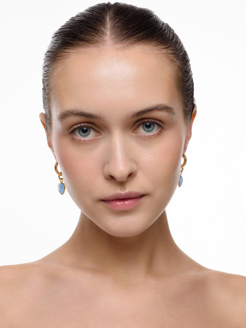 Серьги "Whale Amour" gold голубой агат