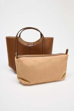 ZARA НЕБОЛЬШАЯ СУМКА С ДЕКОРАТИВНОЙ СТРОЧКОЙ, ТЕМНЫЙ РЫЖЕВАТО-КОРИЧНЕВЫЙ