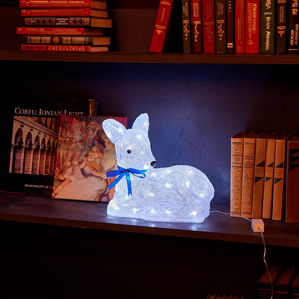 ULD-M2926-040-STA WHITE IP20 LYING FAWN-1 Фигура светодиодная Лежащий оленёнок-1. 32x27см. 40 светодиодов. Белый свет. Провод прозрачный. TM Uniel