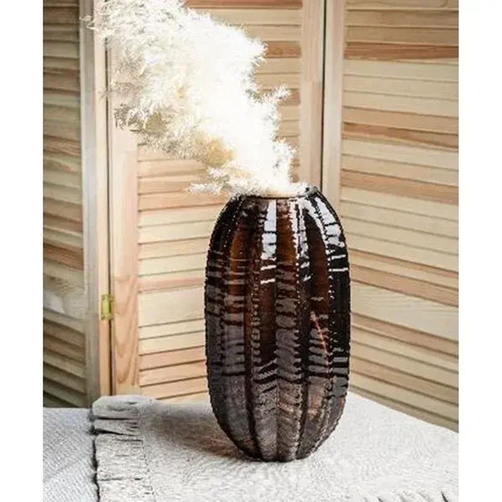 Ваза Плиссе большая d-150мм h-280мм Браун