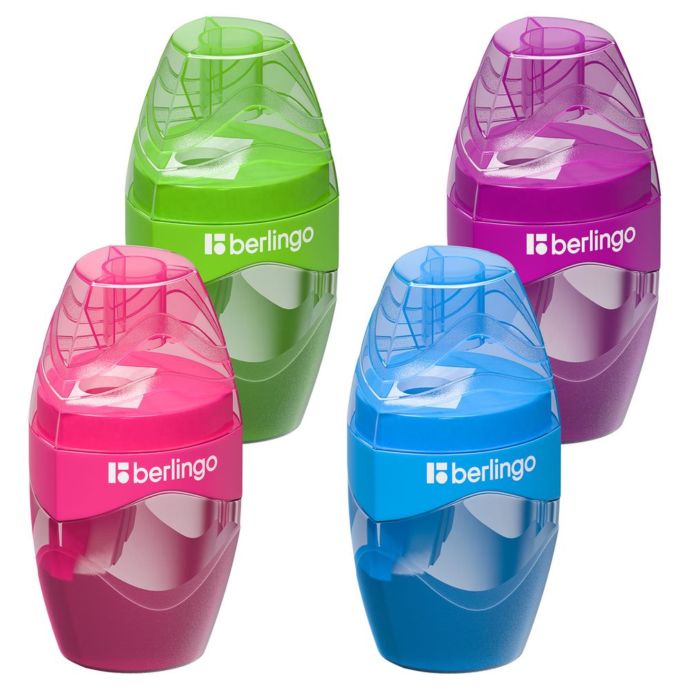 Точилка пластиковая Berlingo Triangle 1 отверстие, c контейнером, в ассортименте, 1шт.