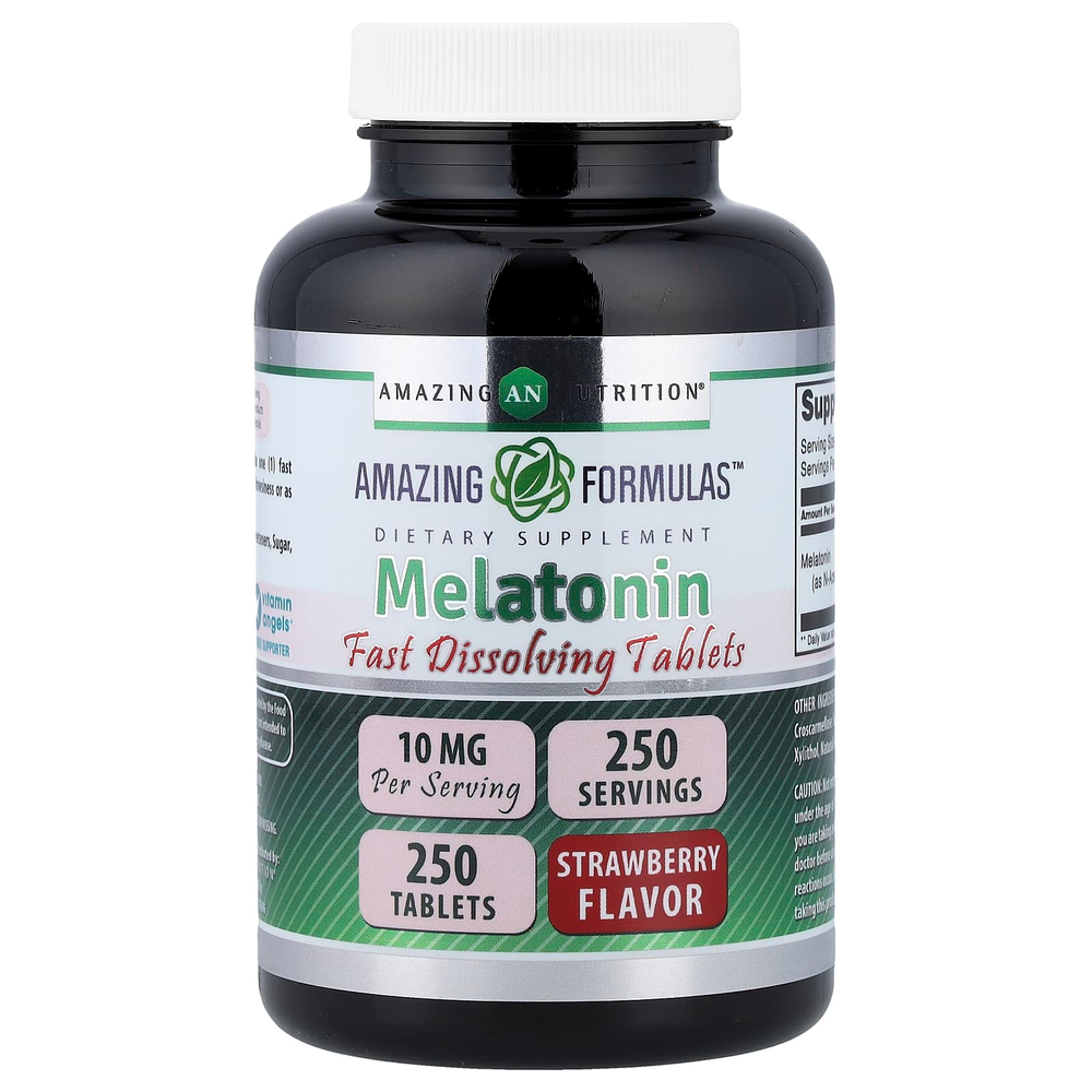 Amazing Nutrition, Мелатонин, клубника, 10 мг, 250 таблеток