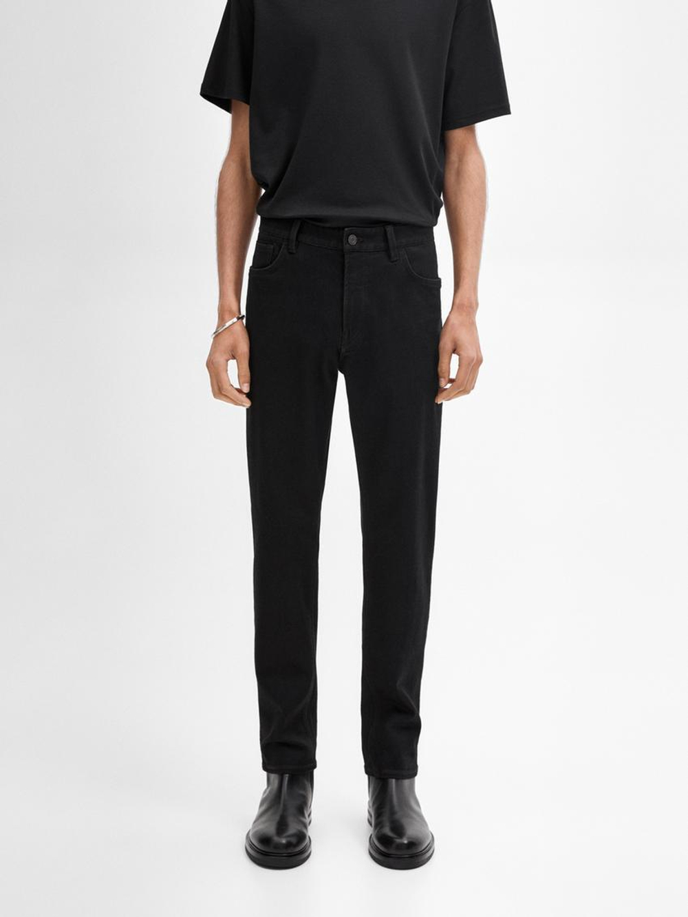 Massimo Dutti Зауженные джинсы из смесового хлопка с полировкой, черный