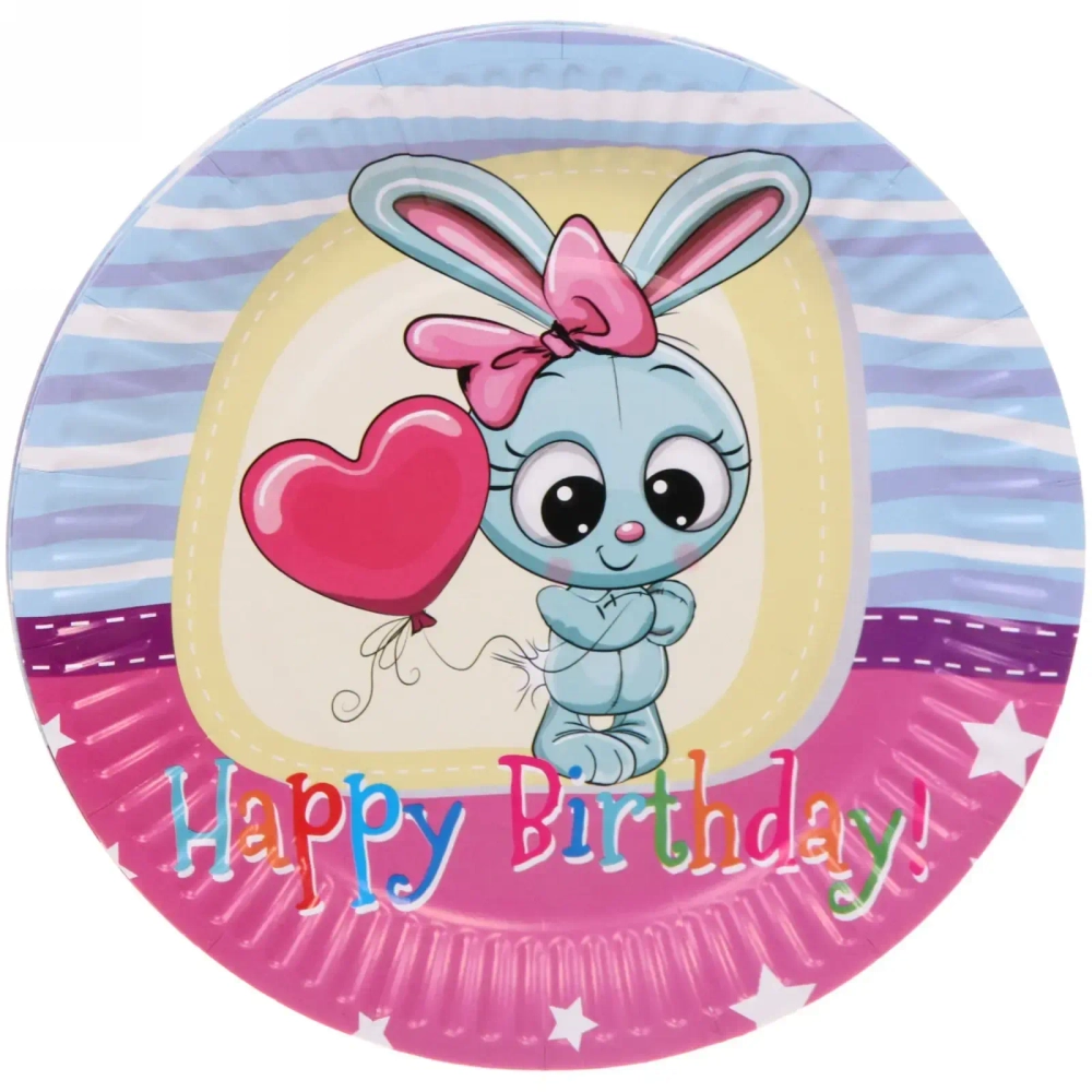 Тарелка бумажная 18 см в наборе 10 шт «День рождения» Зайка