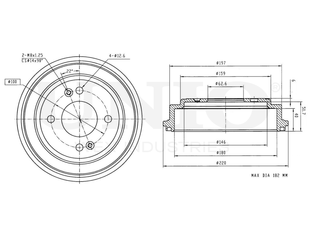 Барабан тормозной задний UNIO BRD-10017