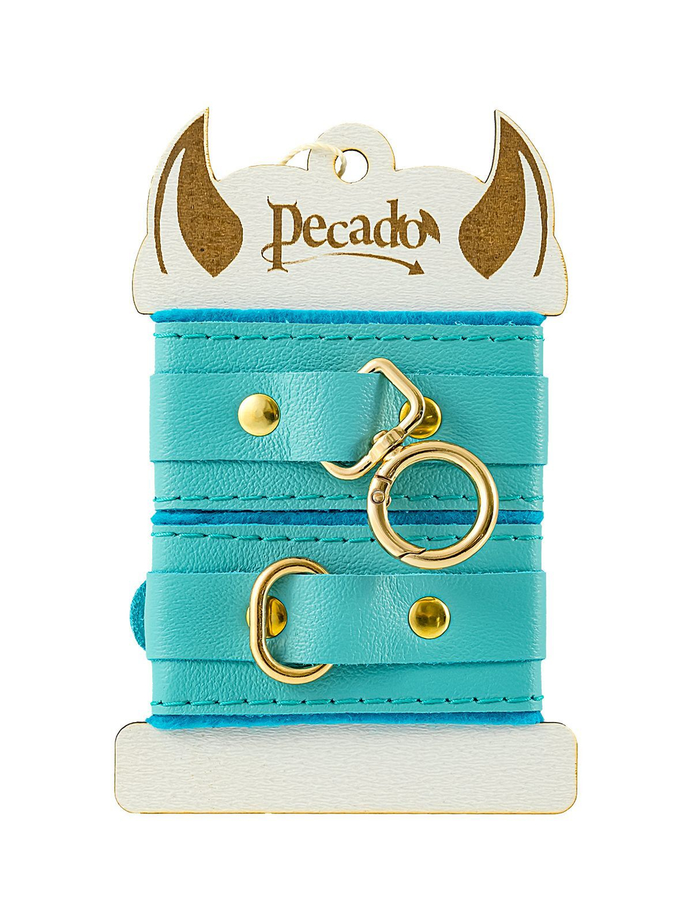 Наручники-браслеты Pecado, кожаные, для узкого запястья, голубые