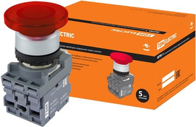 Кнопка "Грибок" МРМ1-11R(LED), в сборе, d40мм/220B, 1з+1р, красная TDM SQ0747-0033