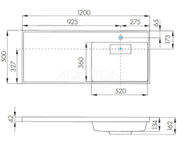 Раковина Акватон Лондри 120 см, 1A72243KLH010, искусственный камень, белый, правая схема