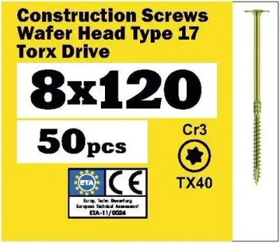 Саморез конструкционный 8х120 прессшайба, TX40, SEWMETIZ (50 шт)