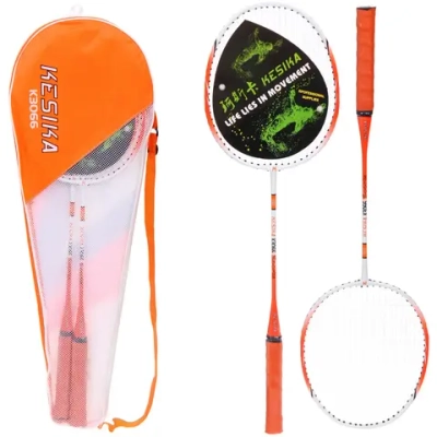 Бадминтон в наборе K-3066, 3 предмета: 2 металлические ракетки 65 см, чехол (цвет: оранжевый)