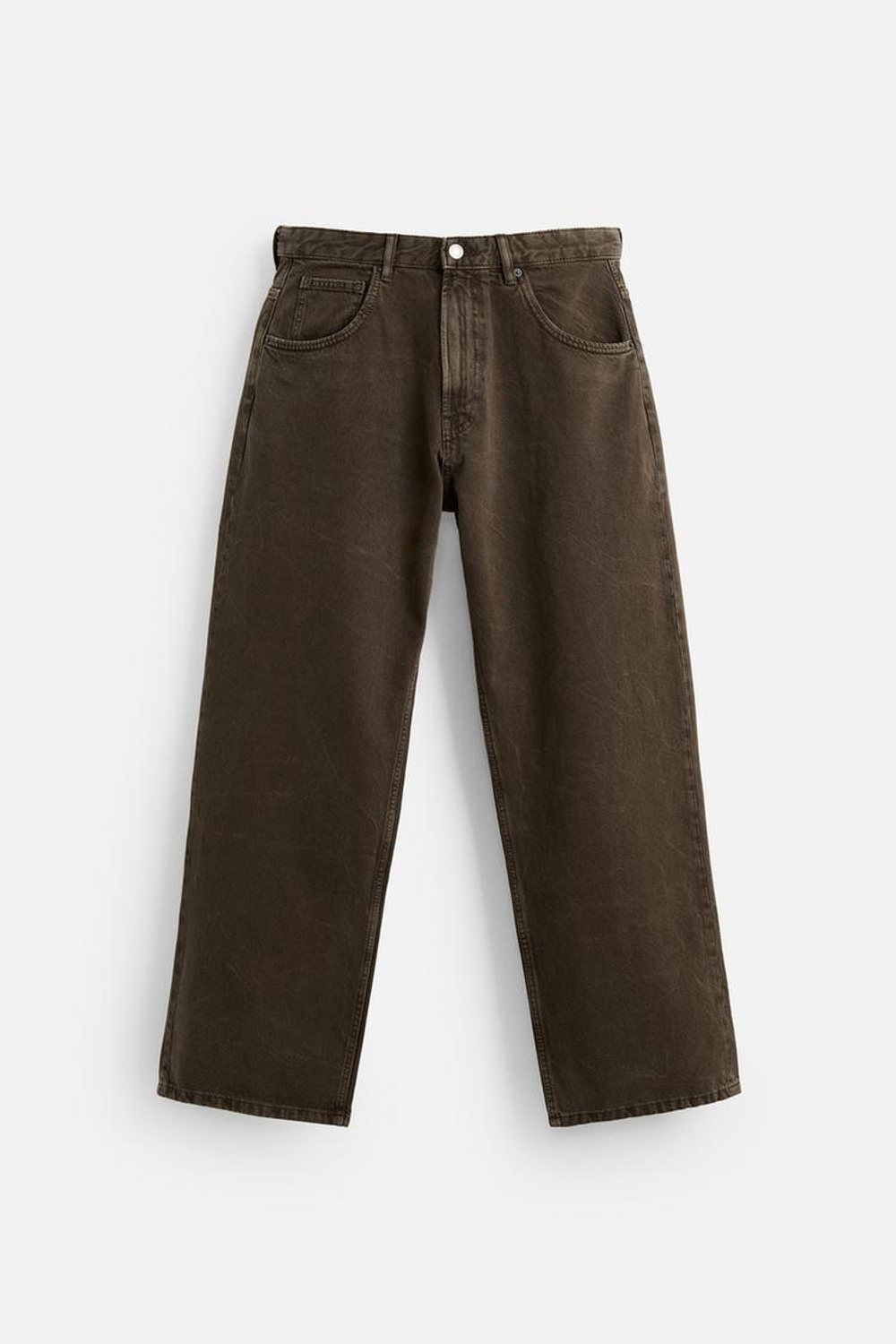 ZARA ДЖИНСЫ BAGGY-FIT ИЗ ТКАНИ С ЭФФЕКТОМ ПОТЕРТОСТИ, ТЕМНО-КОРИЧНЕВЫЙ