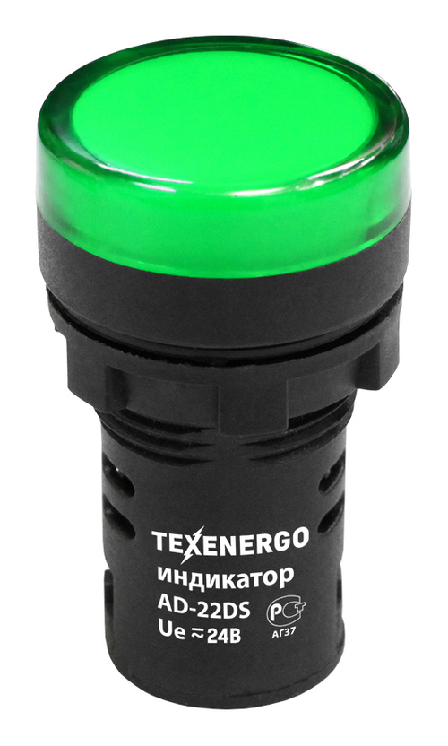 Арматура светосигнальная AD22DS(LED) 24В AC/DC d22 зеленая Texenergo