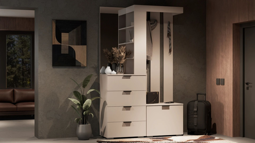 Прихожая с зеркалом комплект мебели Дуб/Бетон 120,5х38х195 см