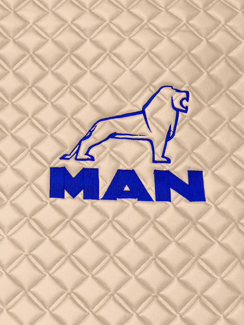 Ковры MAN TGX с 1-м ящиком (механика) (экокожа, бежевый, бежевый кант, синяя вышивка)