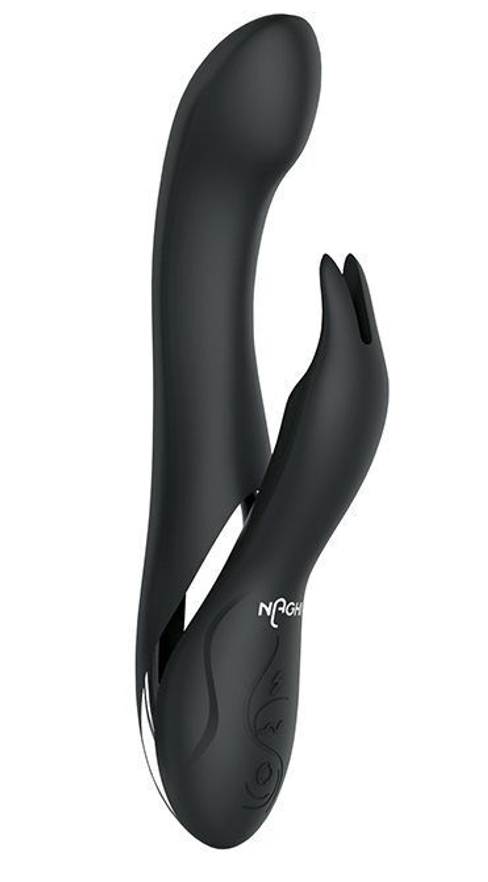 Черный вибратор-кролик NAGHI NO.33 RECHARGEABLE DUO VIBRATOR - 23 см. (Цвет: черный)