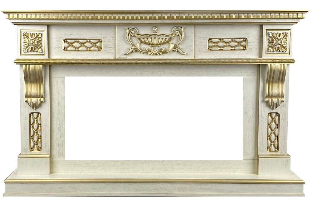 Каминокомплект Corsica - Слоновая кость с патиной (Ширина 1500 мм) с очагом Vision 42 LOG LED