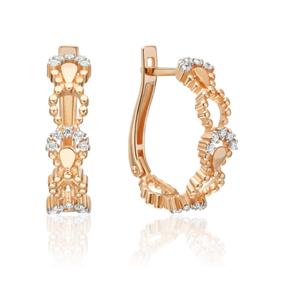 Серьги с английским замком из красного золота с фианитами