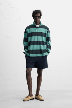 ZARA ШОРТЫ-БЕРМУДЫ RELAXED FIT ИЗ РЕЛЬЕФНОЙ ТКАНИ, МОРСКОЙ СИНИЙ