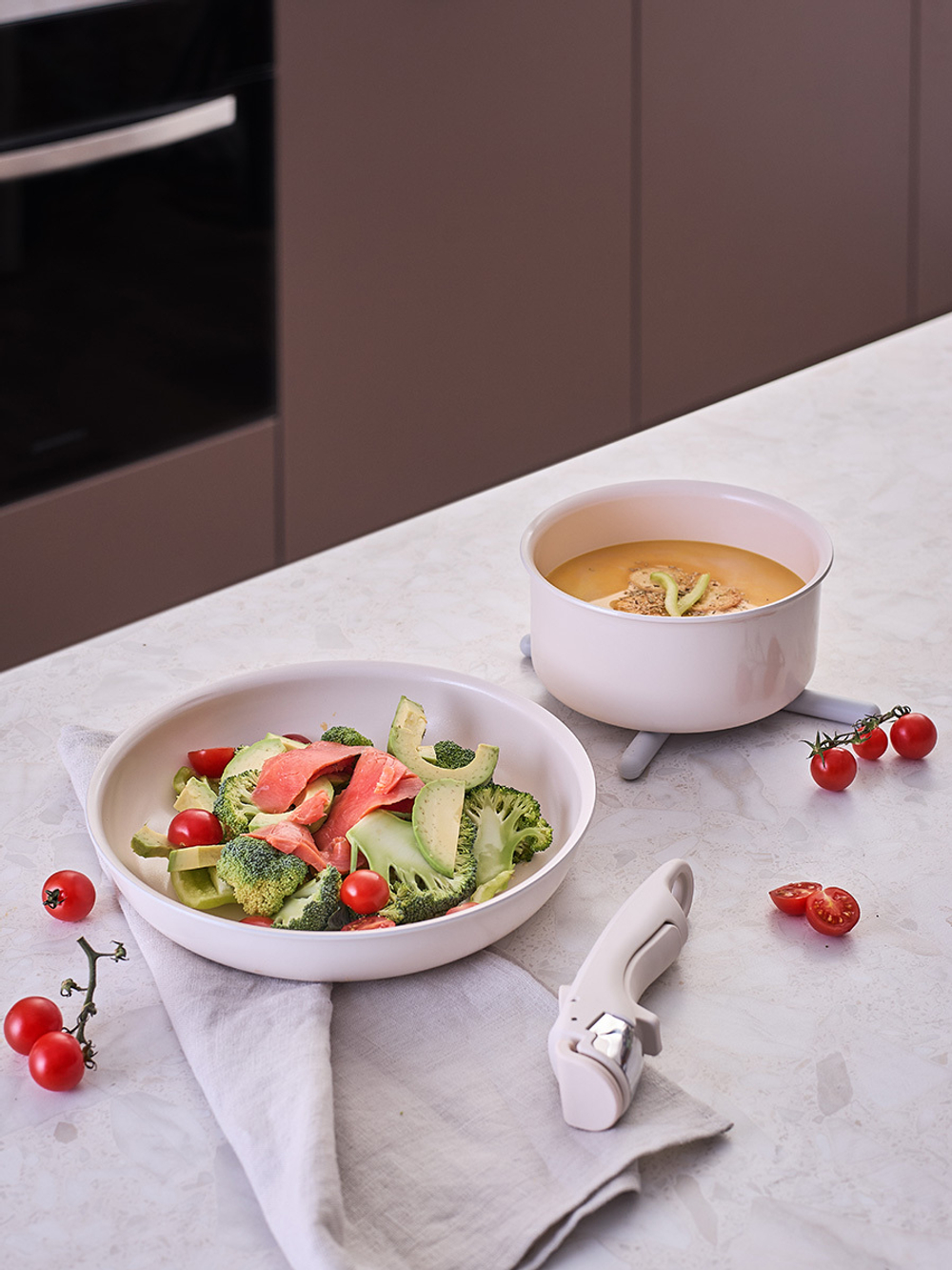 Набор посуды для приготовления со съемной ручкой smart ceramic, 7 предметов, цвета топленого молока