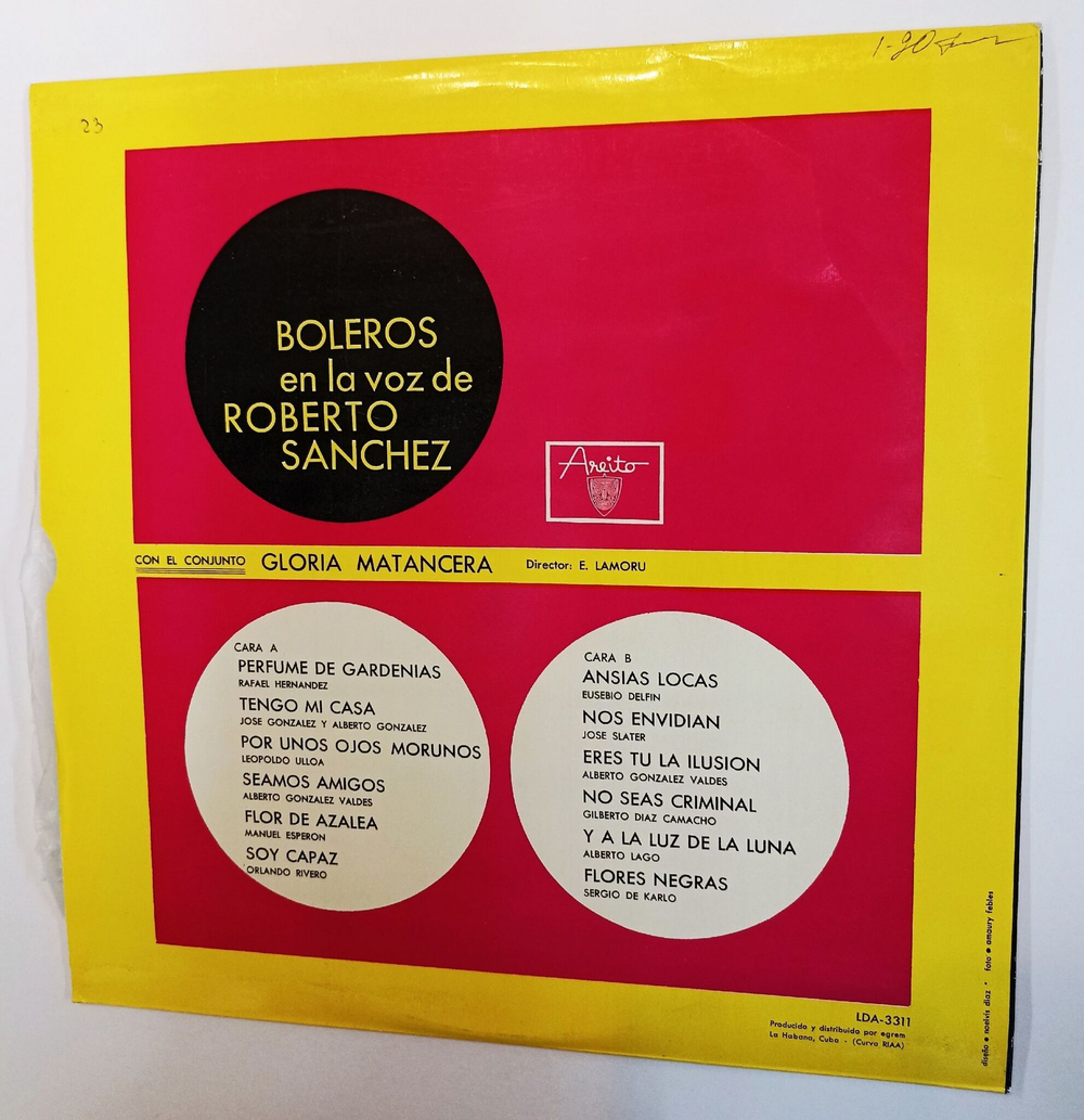 Винтажная виниловая пластинка LP Roberto Sanchez Con El Conjunto Gloria Matancera Boleros En La Voz De Roberto Sanchez (Cuba)