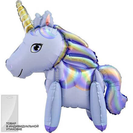 Шар 3D (23''/58 см) Фигура, Единорог, Сиреневый, 1 шт.