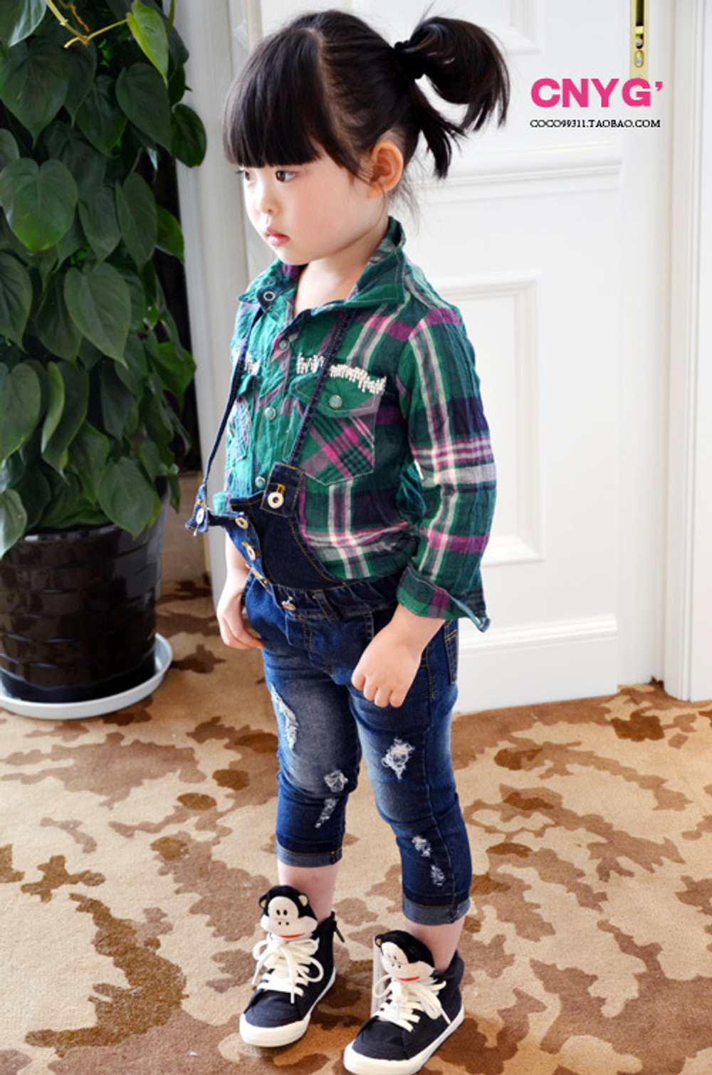 Рубашка детская в клетку из жатого хлопка