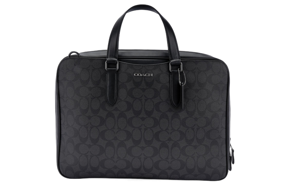 COACH Graham Calfskin With Coated Canvas Laptop Bag, Briefcase, Handbag, Shoulder Bag, Crossbody Bag Large Men"s Black