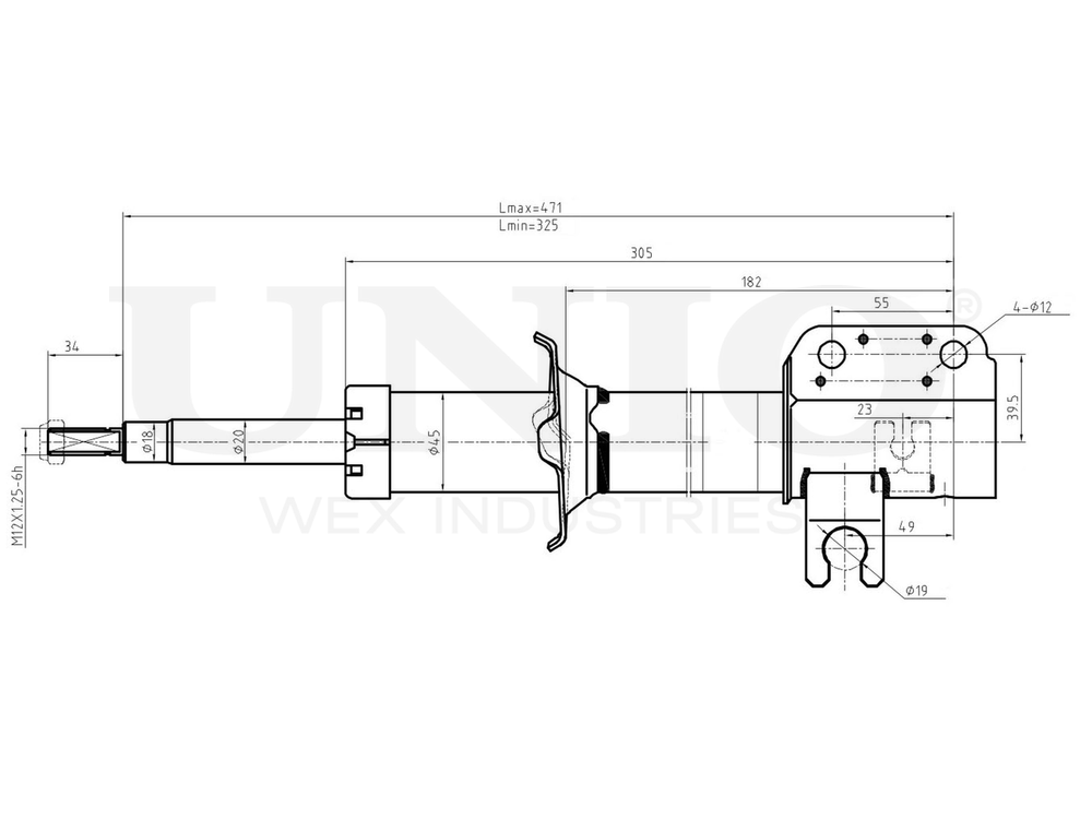 Амортизатор масляный передней подвески левый UNIO SAB-20008