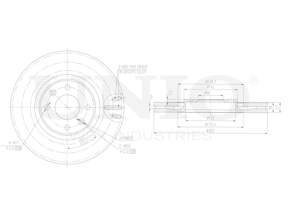 Диск тормозной передний UNIO BRD-20463