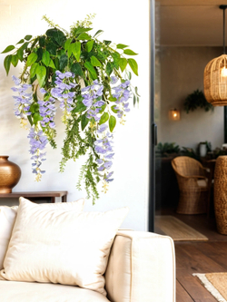 Искусственные цветы Акация сиреневая в настенном белом кашпо