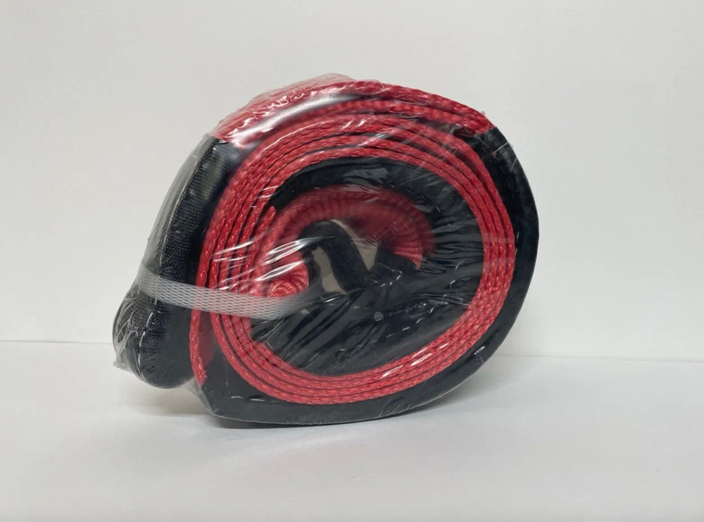 12T-3M / Трос автомобильный буксировочный, 12 тонн, длина 3 метра, ширина 70 мм, стропа, петля-петля, красный, серия - спасатель, TG (1 шт.)