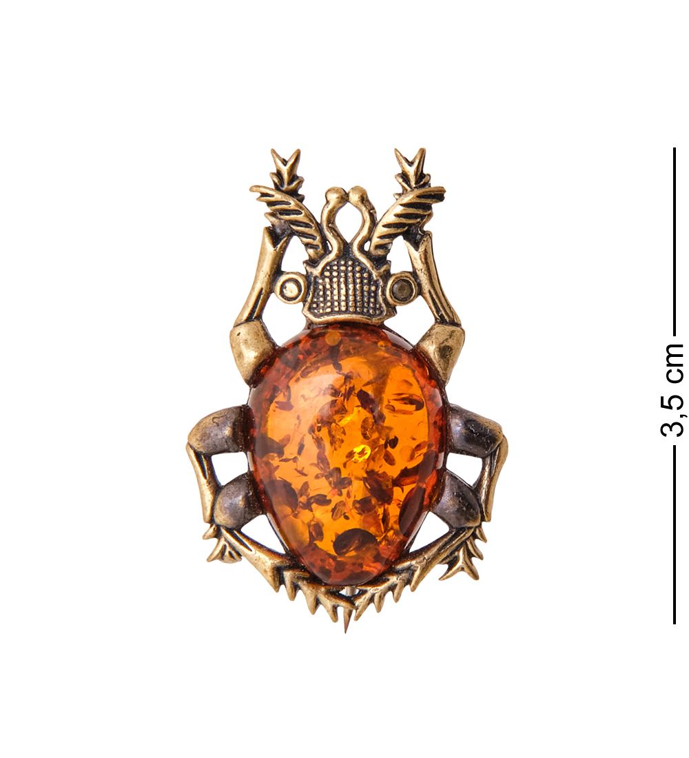 AM-3440 Брошь «Жук Ольхоед» (латунь, янтарь)