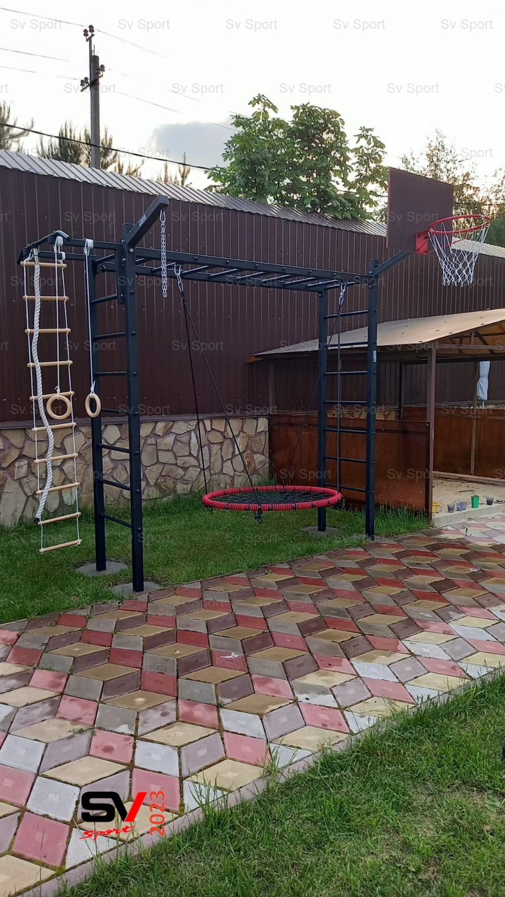 Монтаж уличной шведской стенки Sv Sport Рукоход (4 вертикальных столба)